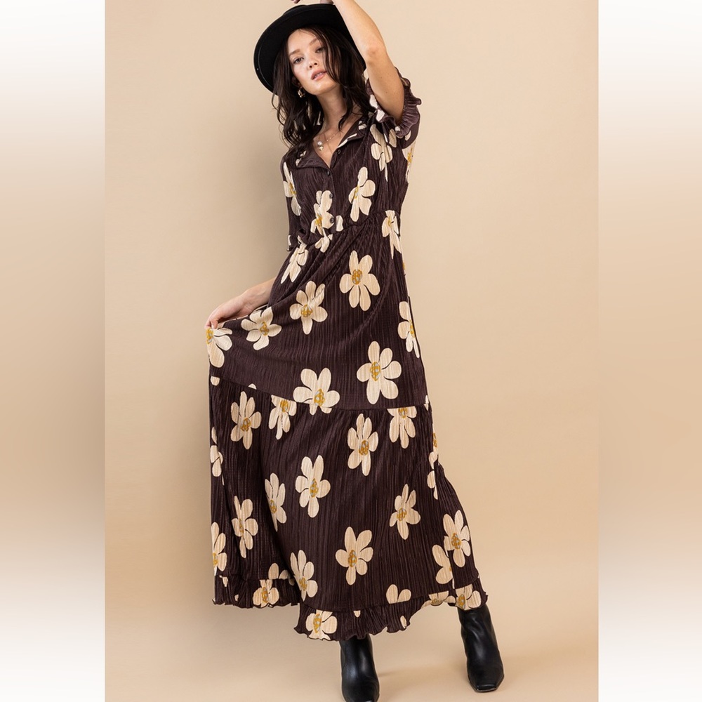 25 Beautiful Floral Print Pleated Maxi Dress - Picture 4 of 5